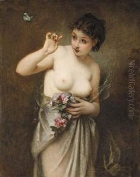 Jeune Fille Au Papillon Oil Painting by Guillaume Seignac