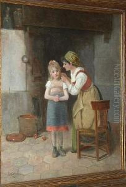 A Mother Braiding Her Daughter's Hair Oil Painting by Paul Seignac