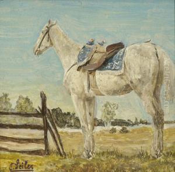 Gesattelter Schimmel. Oil Painting by Carl Seiler