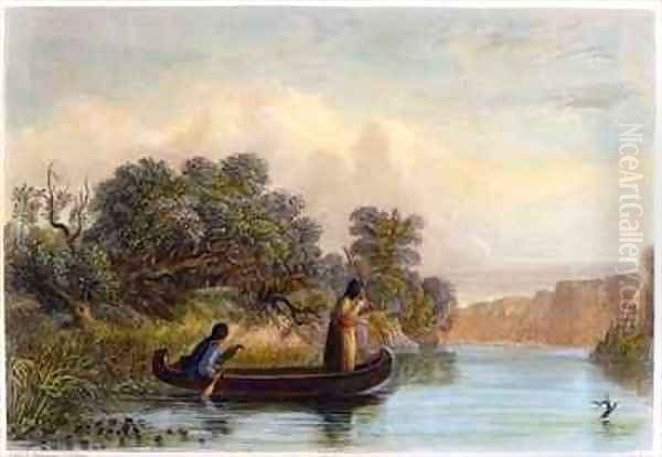 Spearing Fish from a Canoe Oil Painting by Eastman, Captain Seth