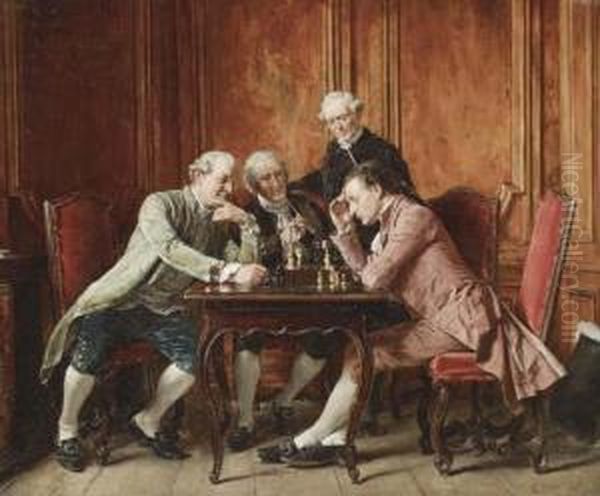 A Game Of Chess Oil Painting by Carl Seiler