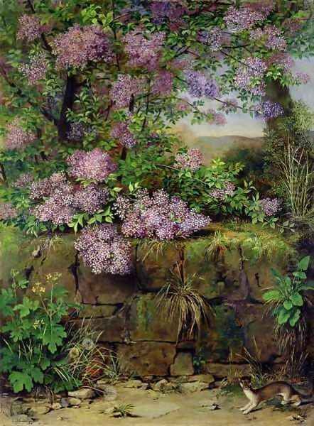 Blooming Lilacs in front of a Wall Oil Painting by Emilie von der Embde