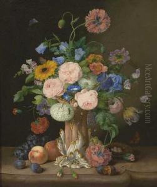 Groses Stillleben Mit Blumen In Porzellanvase Oil Painting by Georg Seitz