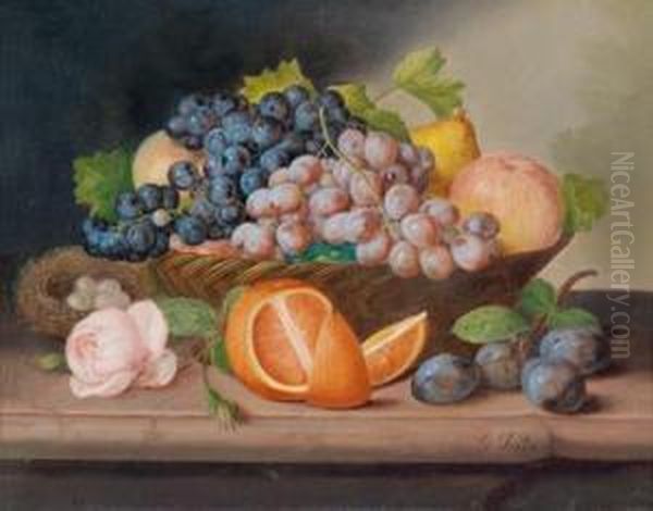 Fruchtestillleben Mit Rose Und Vogelnest Oil Painting by Georg Seitz