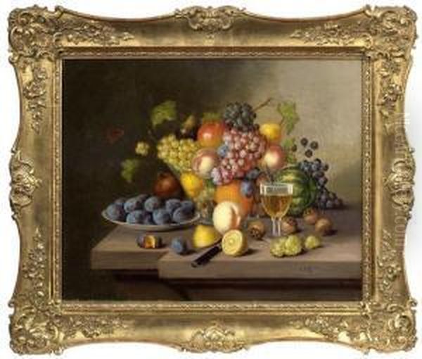 Obststilleben Auf Einem Steinpodest Oil Painting by Georg Seitz