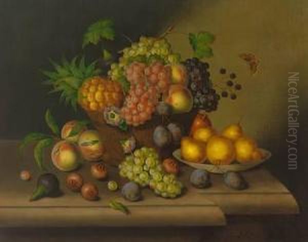 Fruchtestilleben Mit Insekt Oil Painting by Georg Seitz