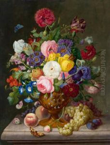 Blumenstillleben Mit Weintrauben Oil Painting by Georg Seitz