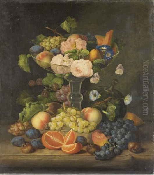 Nature Morte Aux Fleurs Et Aux Fruits Oil Painting by Georg Seitz