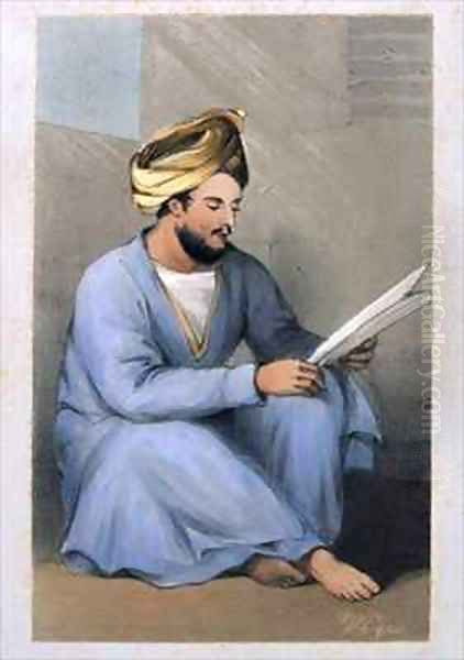 Captain Johnstone Shahs Service seated reading in Afghan dress Oil Painting by Lieutenant Vincent Eyre