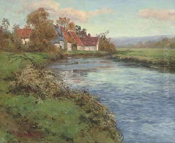 A riverside farmhouse Oil Painting by Frederick Charles Vipont Ede