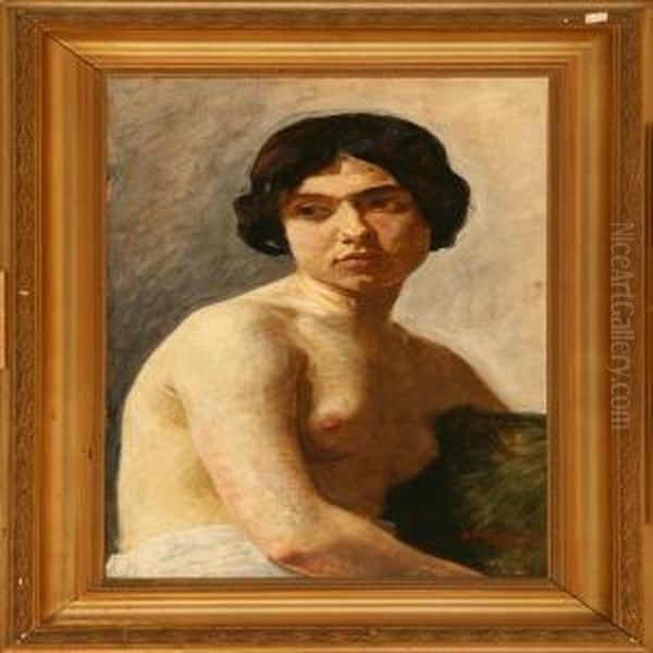 Sitting Female Nude Oil Painting by Georg Sophus Seligmann