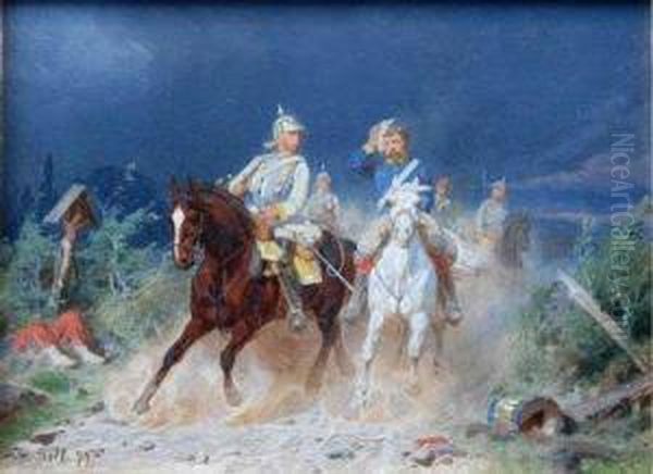 Battle Scene With Cavalry Officers Oil Painting by Christian I Sell