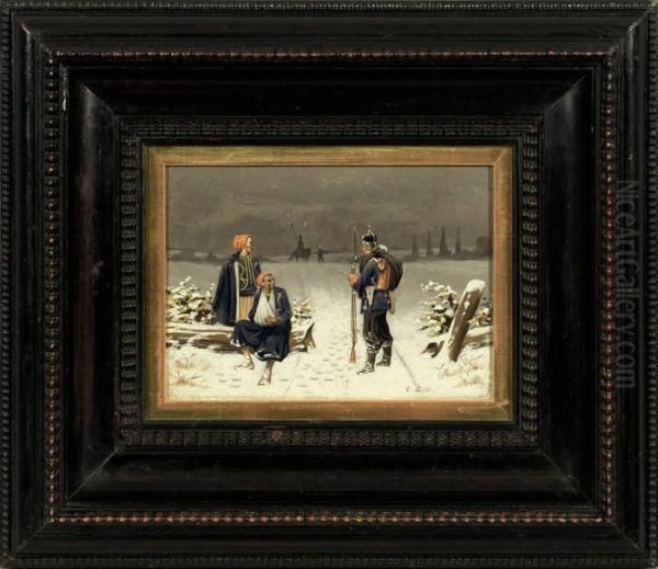 Deutscher Infanterist Mitgefangenen Chasseurs D'afrique Inwinterlandschaft Oil Painting by Christian I Sell