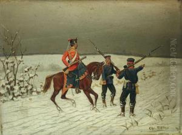 Drei Soldaten In Verschneiter Landschaft. Oil Painting by Christian I Sell