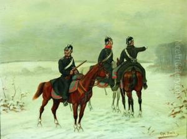 Drei Berittene Soldaten In Einer Winterlandschaft. Oil Painting by Christian I Sell