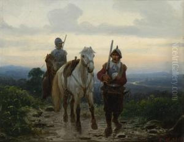 Zwei Heimkehrende Landsknechte In
 Der Abenddammerung. Oil Painting by Christian I Sell