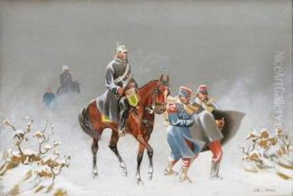 Soldiers In The Snow Ii Oil Painting by Christian I Sell