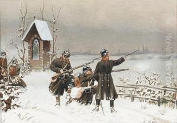 Preussische Soldaten Bei Einem Feuergefecht. Oil Painting by Christian I Sell