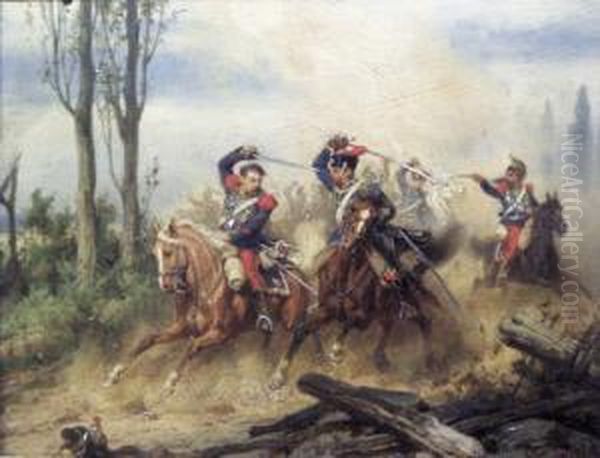 Cavalry Engagement Oil Painting by Christian I Sell