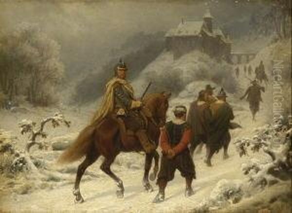 Krieger Mit Gefangenen Auf Dem Weg
 Zu Einer Burg Oil Painting by Christian I Sell