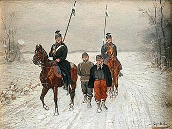 Zwei Berittene Preussische Soldaten Oil Painting by Christian I Sell