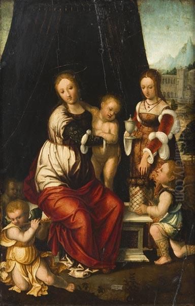 Vergine Con Bambino, Santa Maria Maddalena E Angeli Oil Painting by Vincent Sellaer