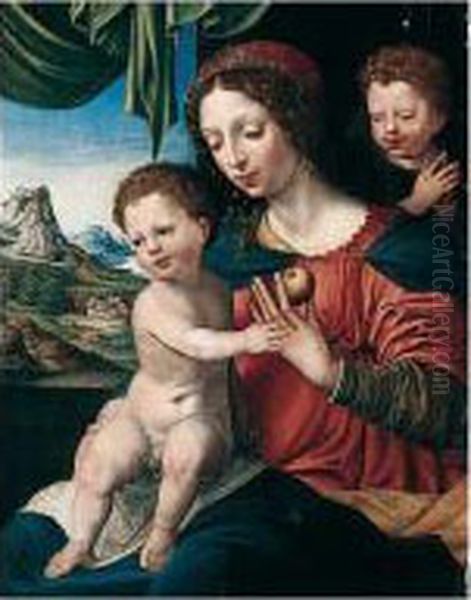 The Virgin And Child With An Angel Oil Painting by Vincent Sellaer