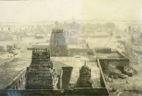 View Looking Towards The Shore Temple At Mahabalipuram Oil Painting by Josef Selleny