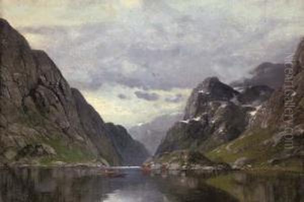 Rowing On A Fjord Oil Painting by Conrad Selmyhr