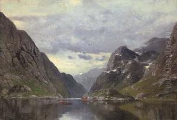 Rowing On A Fjord Oil Painting by Conrad Selmyhr