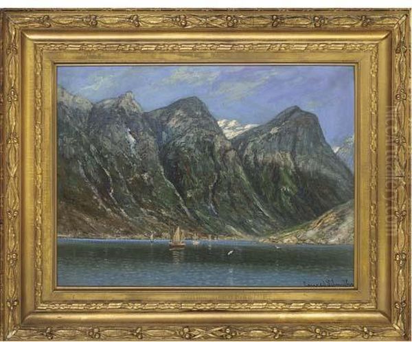 Sailing Boats In A Fjord Oil Painting by Conrad Selmyhr