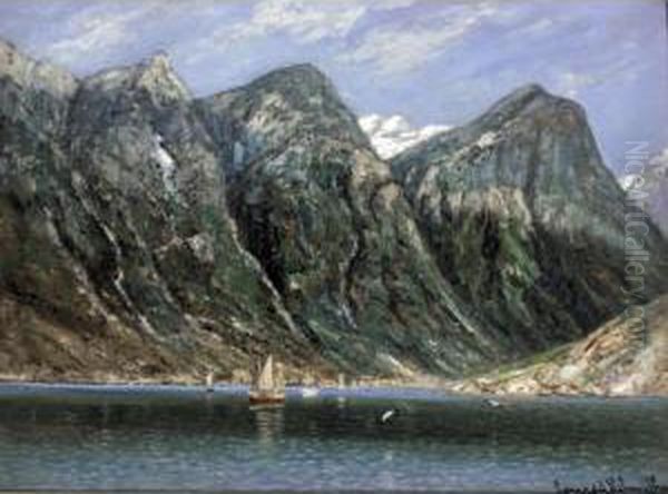 Sailing Boats In A Fjord Oil Painting by Conrad Selmyhr