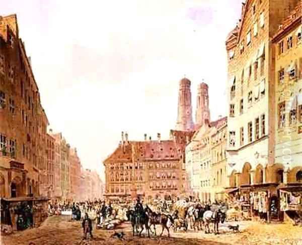 Marienplatz Munich Oil Painting by Friedrich Eibner