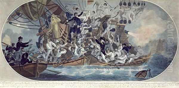 The boarding and capturing of His Majestys late ship Oil Painting by Elms