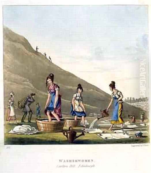 Washerwomen Calton Hill Edinburgh from Airy Nothings or scraps and naughts and odd cum shorts in a circumbendibus hop step and jump Oil Painting by Egerton, Michael