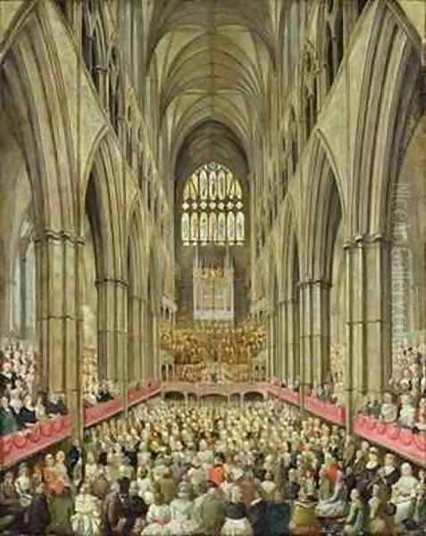 An Interior View of Westminster Abbey on the Commemoration of Handels Centenary Taken from the Managers Box Oil Painting by Edward Edwards