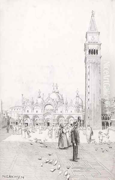 View of the Campanile and Piazza san Marco, Vencie Oil Painting by Nelly Erichsen