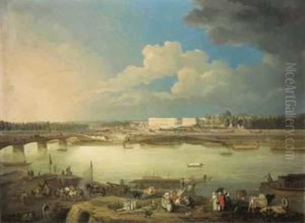 Vue De La Seine, Du Pont Louis Xvi Et De La Place Royale Oil Painting by Jacques Albert Senave