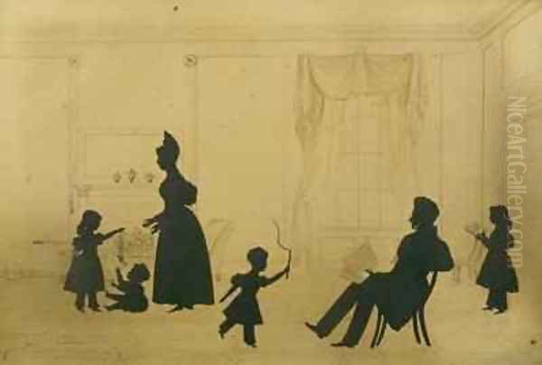 Silhouette of a family scene Oil Painting by Augustin Amant Constant Fidele Edouart