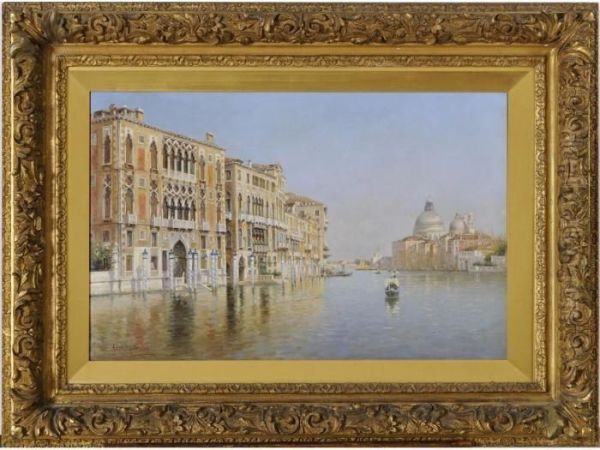 Venice: On The Grand Canal, Looking Towards The S. Maria Della Salute Oil Painting by Rafael Senet y Perez