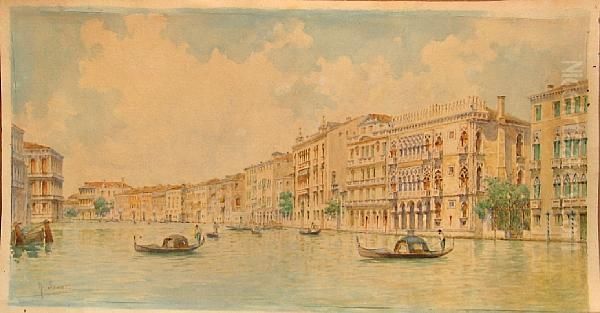 A View Of The Grand Canal Oil Painting by Rafael Senet y Perez