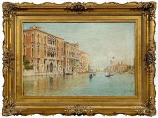 Grand Canal, Venice, With View Of Santa Maria Della Salute Oil Painting by Rafael Senet y Perez