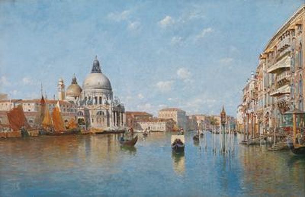 Venezia - Canale Grande Con Santa Maria Della Salute Oil Painting by Rafael Senet y Perez