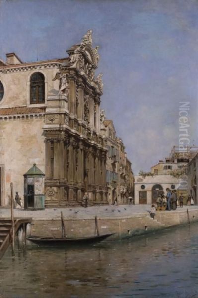 Venezianische Ansicht Mit Kirchenfassade Oil Painting by Rafael Senet y Perez