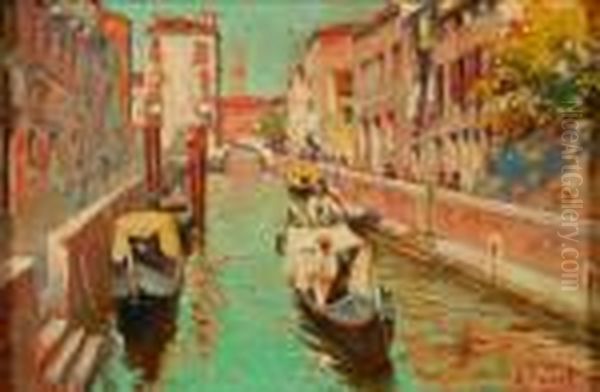 Venetian Canal Oil Painting by Rafael Senet y Perez