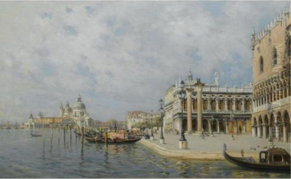 View Towards St. Mark's Square With Santa Maria Della Salute In The Distance Oil Painting by Rafael Senet y Perez