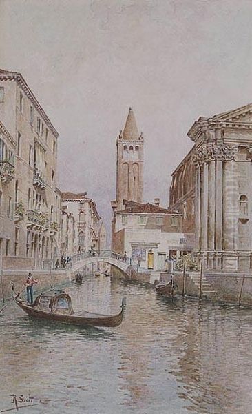 Canal De Venecia Con Gondola Oil Painting by Rafael Senet y Perez