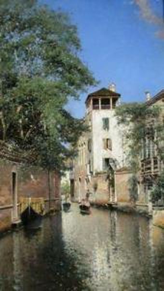 Canal In Venice Oil Painting by Rafael Senet y Perez