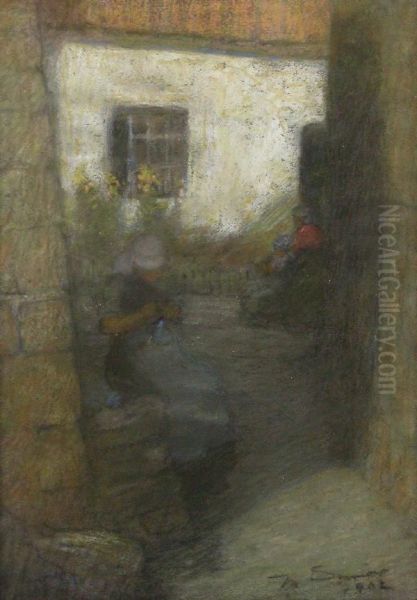 Seated Figure By A Cottage Door Oil Painting by Mark Senior