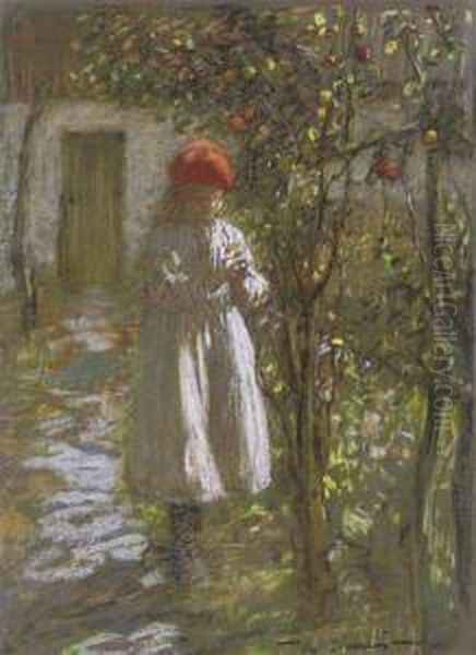 A Young Girl In An Orchard; And The Harvest Oil Painting by Mark Senior